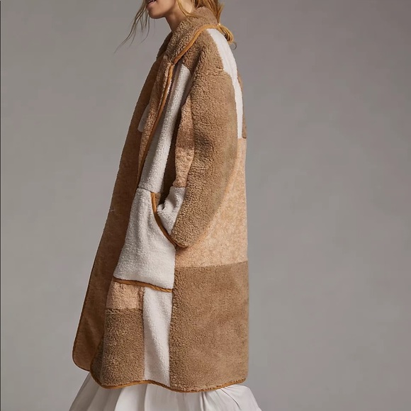 Anthropologie Pilcro Colorblocked Sherpa Teddy Coat  “Mixed Fur” Large - Picture 2 of 15